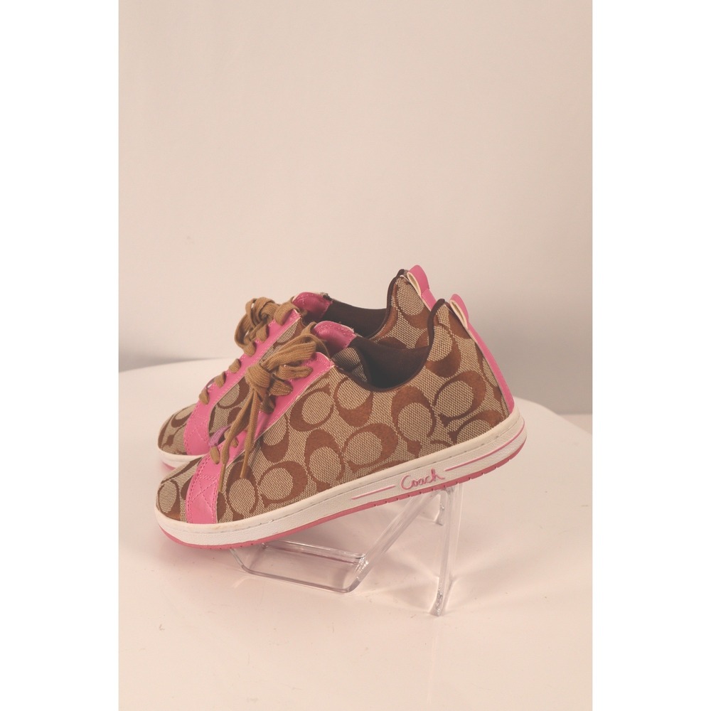 Coach Signature Monogram Canvas Low Sneakers Brown Pink Leather Trim-Size 8.5 - Picture 4 of 9